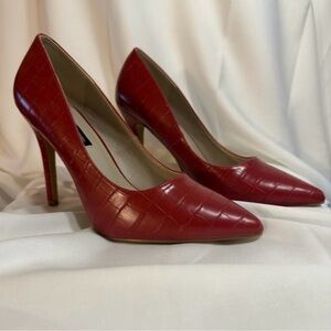 French Connection Red Crocodile-Embossed Heels